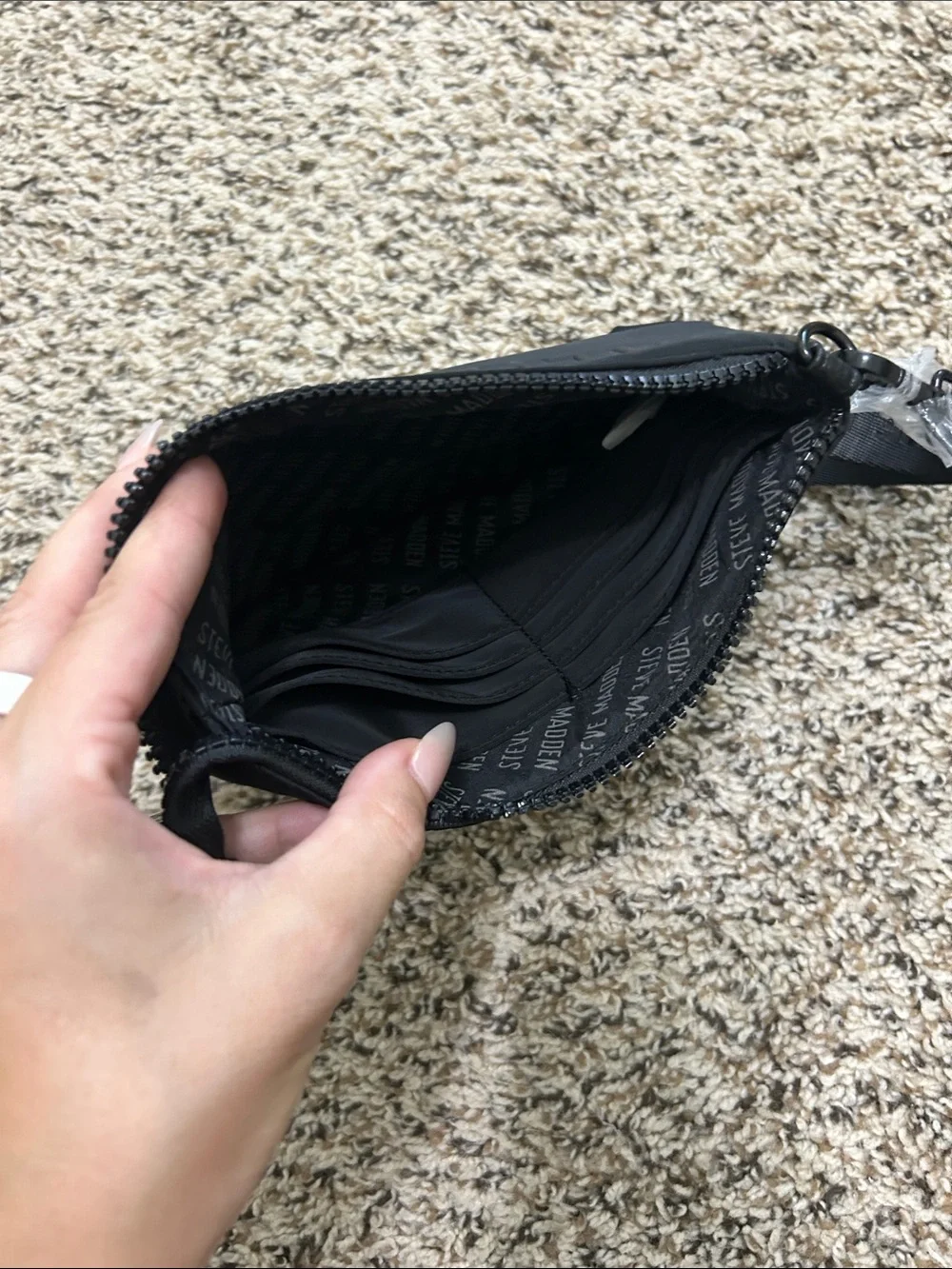 Steve Madden Black Logo Wristlet Pouch